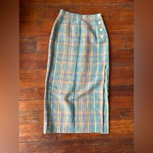 Vintage Plaid Column Skirt, Rayon/Cotton, Size 1